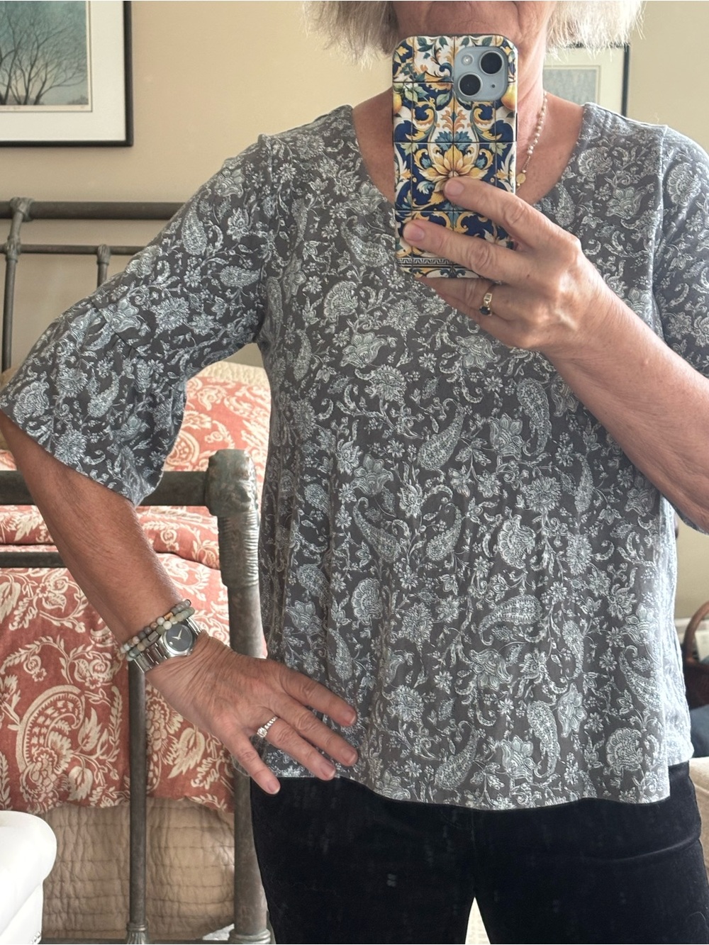 J. Jill Gray Paisley Long-Sleeve V-Neck Top